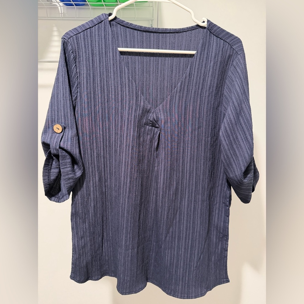 SHEIN Navy Striped V-Neck Blouse